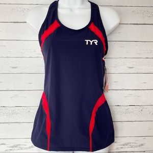 TYR Carbon Navy Blue & Red Racerback Tank Top